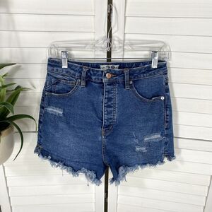 We the Free People Crvy Vintage High Rise Cutoff Jean Shorts Button Fly Size 28‎